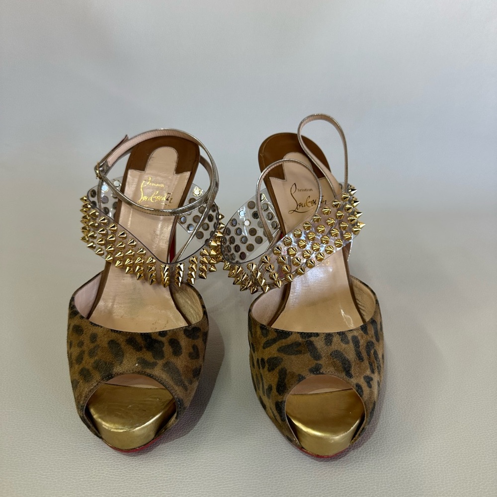 Christian Louboutin Levitagirl 120 Leopard Spike Ankle Strap Heel